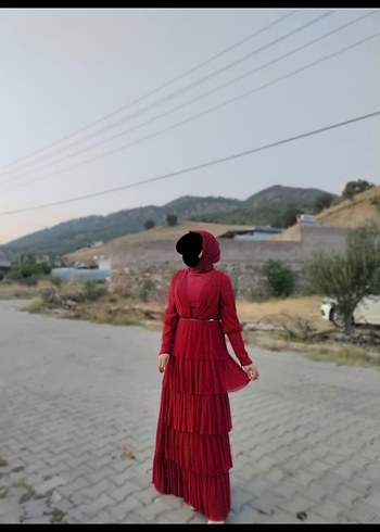Bordo Drapeli Uzun Bohem Abiye Elbise