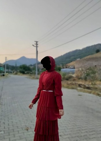 40 Beden Bordo Drapeli Uzun Bohem Abiye Elbise