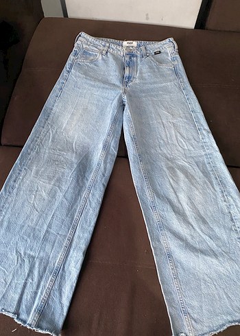 Kadın Mavi Midi Bol Kesim Denim Pantolon
