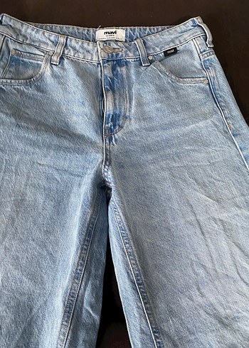 36 Beden Kadın Mavi Midi Bol Kesim Denim Pantolon