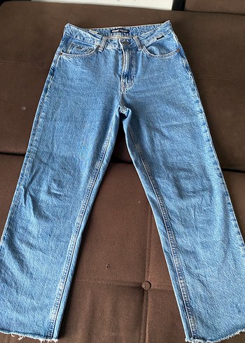 Kadın Mavi Midi Boy Rahat Kesim Denim Pantolon