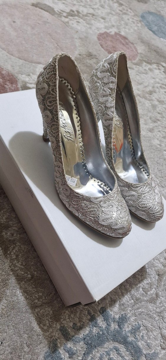 Gri Dantel Detaylı Metal Stiletto Kadın Ayakkabı - Görsel 5