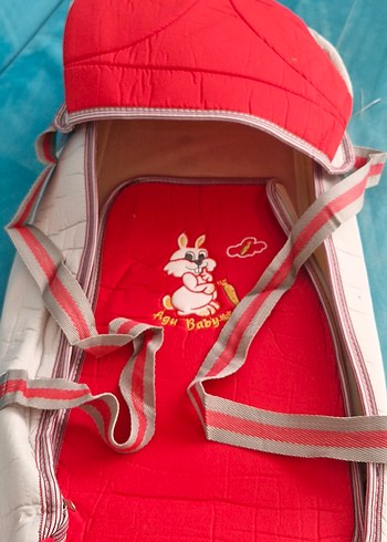 Nakışlı Kırmızı Bebek Çantası ve ana kucağı - Görsel 7