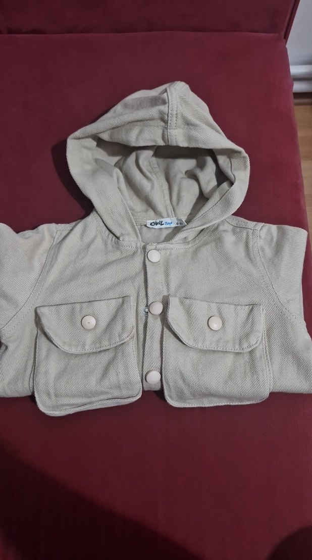 Kapüşonlu Bej Erkek Çocuk Ceket - Görsel 5