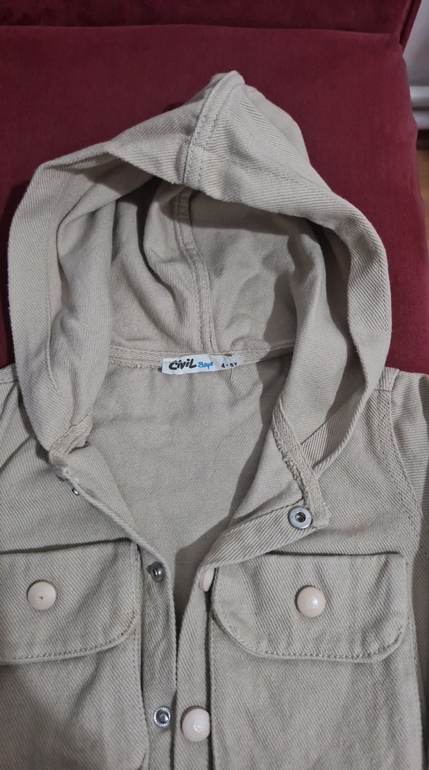 Kapüşonlu Bej Erkek Çocuk Ceket - Görsel 3