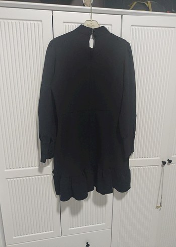 xl Beden siyah Renk Siyah Mini Elbise, Uzun Kollu, Fırfırlı