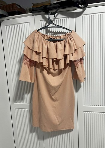 Pudra Straplez Midi Elbise