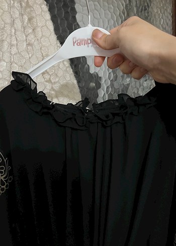 Uzun Siyah tesettür Nakışlı Elbise - Görsel 6