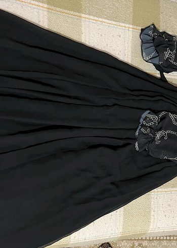 Uzun Siyah tesettür Nakışlı Elbise - Görsel 8