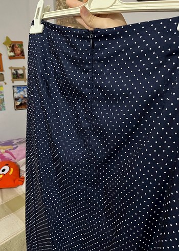 Lacivert Puantiyeli Uzun Pilili Kadın Etek - Görsel 4