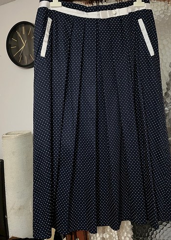Lacivert Puantiyeli Uzun Pilili Kadın Etek - Görsel 2