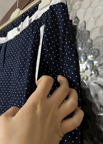 Lacivert Puantiyeli Uzun Pilili Kadın Etek - Görsel 3