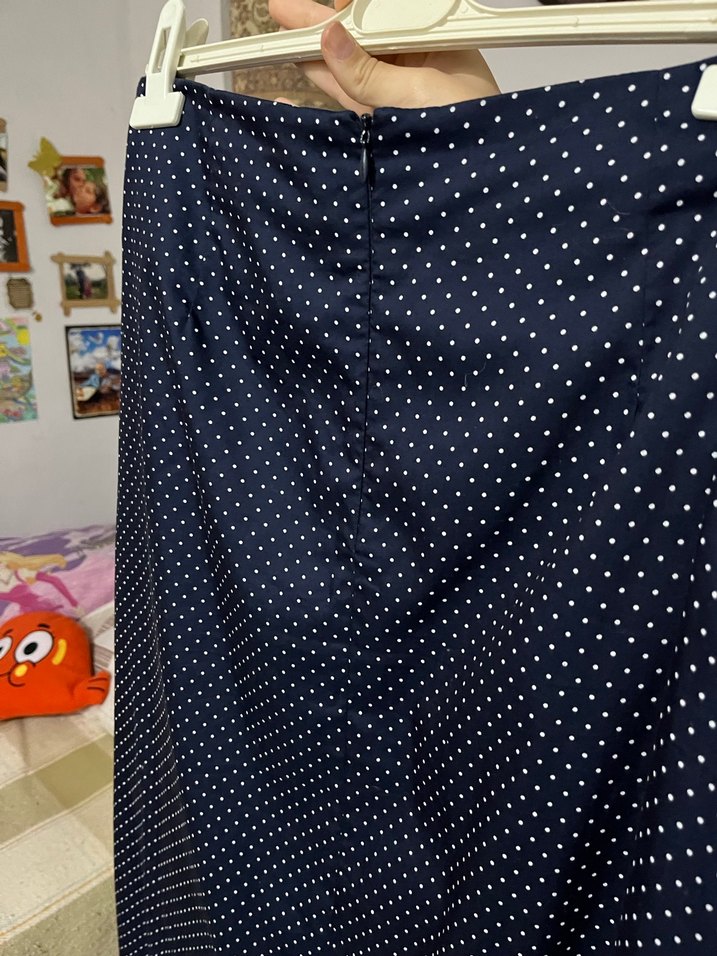 Lacivert Puantiyeli Uzun Pilili Kadın Etek - Görsel 4