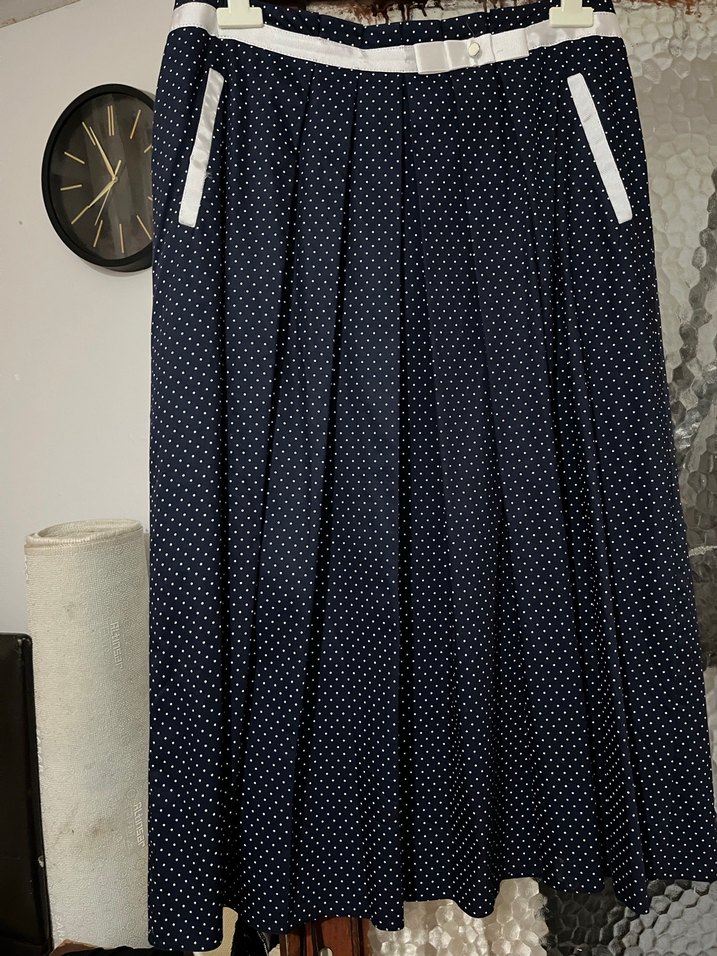 Lacivert Puantiyeli Uzun Pilili Kadın Etek - Görsel 2