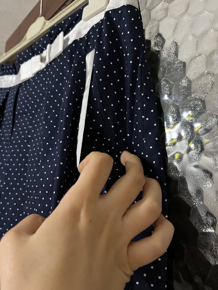 Lacivert Puantiyeli Uzun Pilili Kadın Etek - Görsel 3