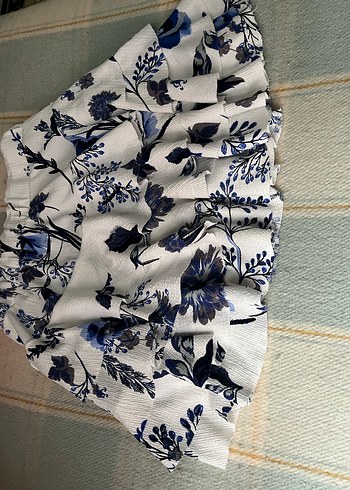 Mavi Çiçekli Volanlı Mini Etek - Görsel 5