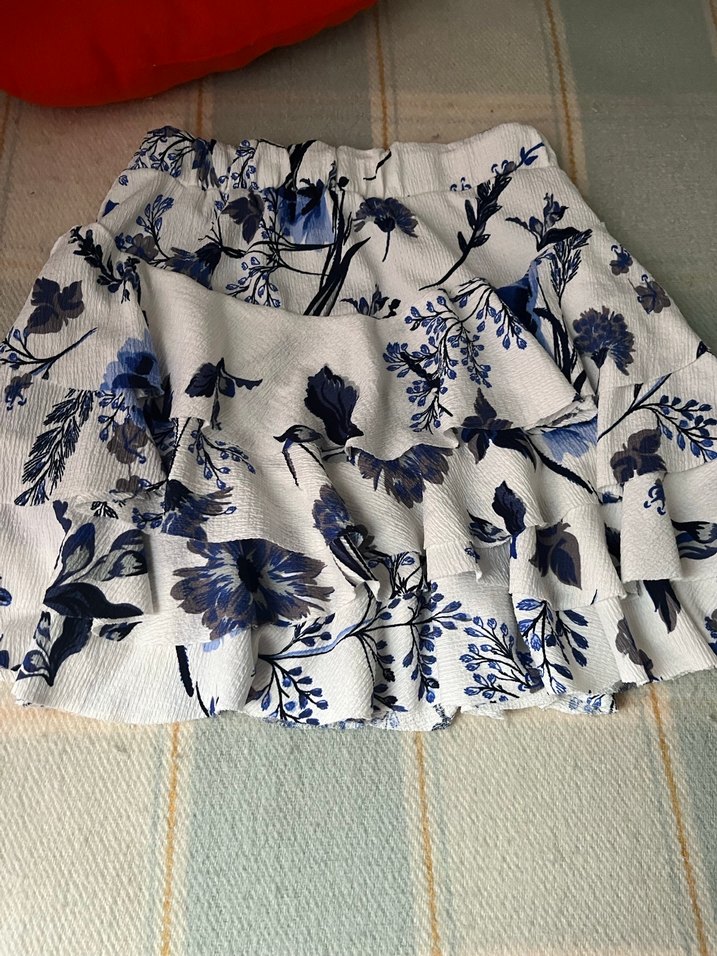 Mavi Çiçekli Volanlı Mini Etek - Görsel 2