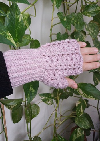 Pembe Örgü Bohem Parmaksız Eldiven - Görsel 3