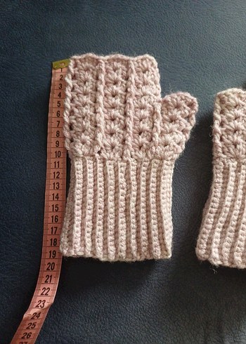 Pembe Örgü Bohem Parmaksız Eldiven - Görsel 5