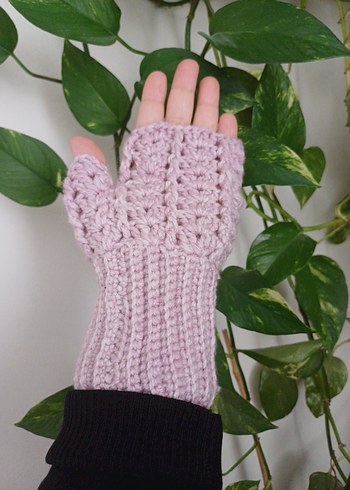 Pembe Örgü Bohem Parmaksız Eldiven - Görsel 2