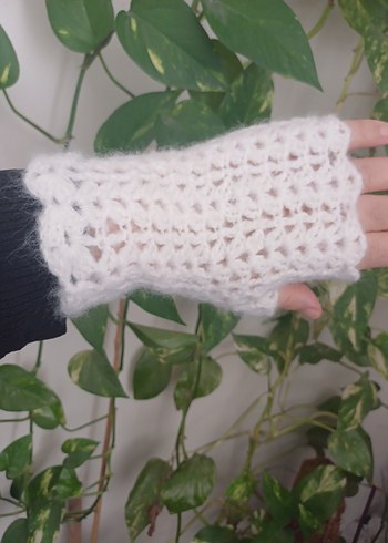 Moher yün beyaz parmaksız eldiven - Görsel 2