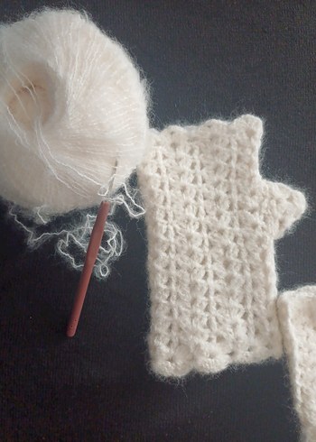 Moher yün beyaz parmaksız eldiven - Görsel 3