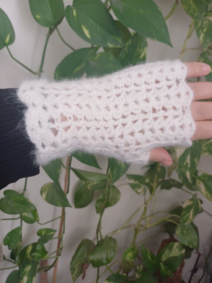 Moher yün beyaz parmaksız eldiven - Görsel 2