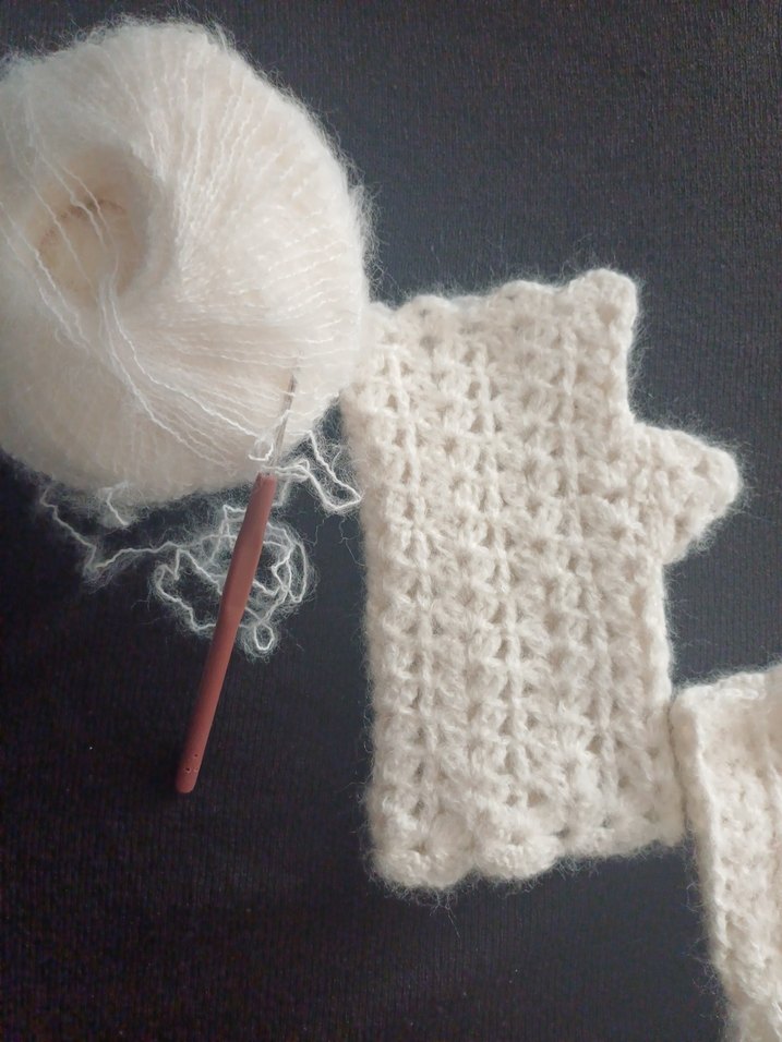 Moher yün beyaz parmaksız eldiven - Görsel 3