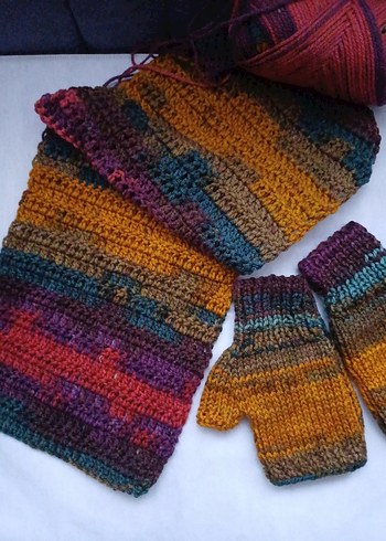 Batik desenli örgü vintage atkı  Eldiven - Görsel 3