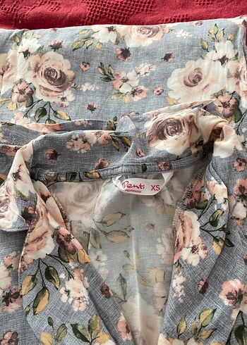Penti Gri Çiçek Desenli kısa kollu pijama takımı