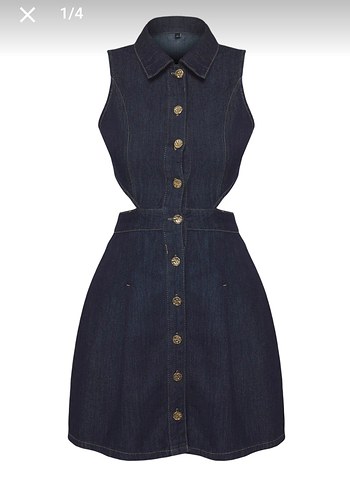 36 Beden Lacivert Bel Dekolteli Cut-out detayli Mini Kot Elbise