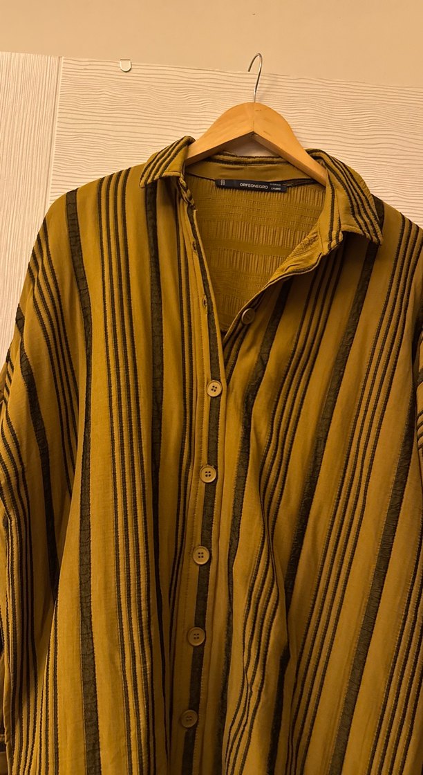 Düğmeli Bol Kesim Keten Kadın Gömlek - Görsel 2