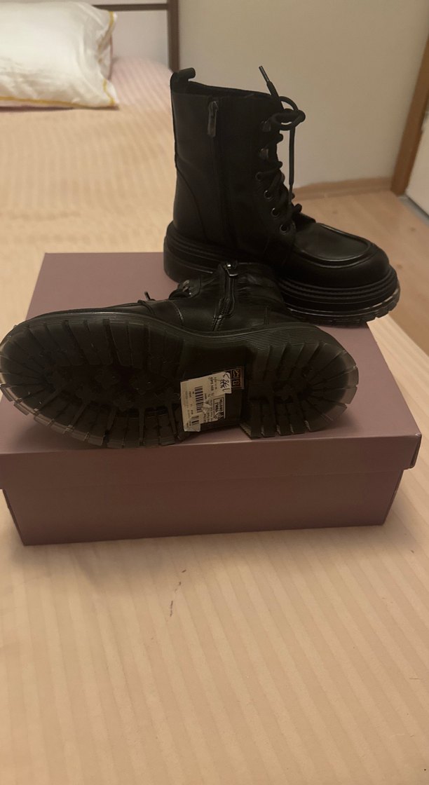 Siyah Deri Goth Platform Topuklu Kadın Bot - Görsel 5