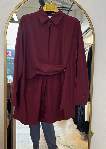 Bordo Kuşaklı gömlek tunik