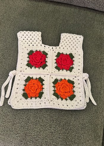 Nakışlı Renkli Örgü Kız Yelek - Görsel 2