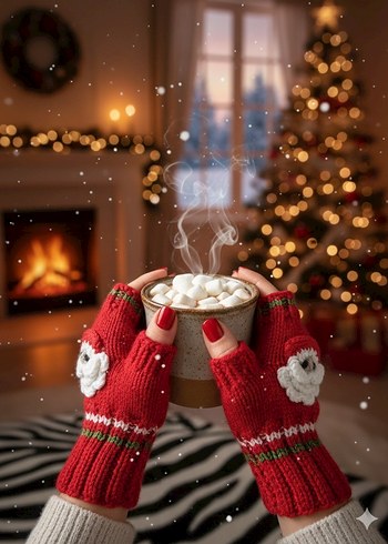 PARMAKSIZ Kırmızı Örgü Kadın Eldivenleri - Görsel 2