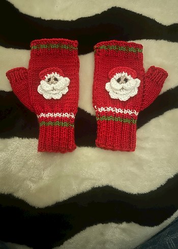 PARMAKSIZ Kırmızı Örgü Kadın Eldivenleri - Görsel 3