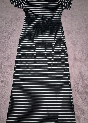 Çizgili Siyah Uzun Kadın Elbise - Görsel 2