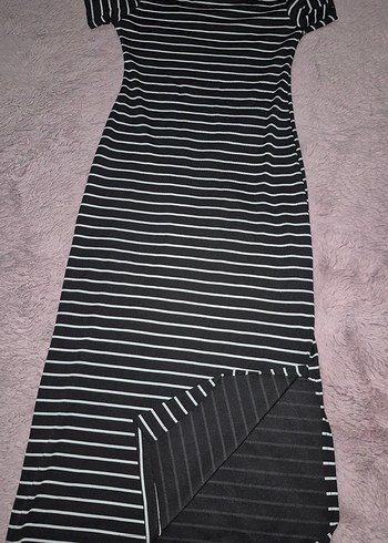 Çizgili Siyah Uzun Kadın Elbise - Görsel 3