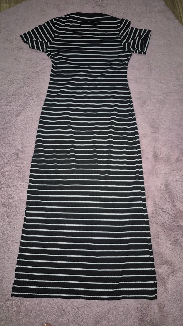 Çizgili Siyah Uzun Kadın Elbise - Görsel 2