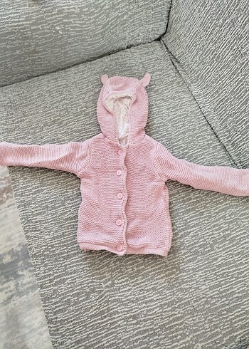Kız Çocuk Pembe Kapüşonlu Örgü Hırka