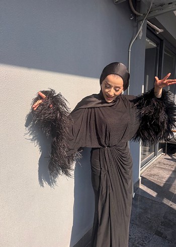 m Beden Drapeli Siyah Uzun Kollu Gotik Kadın Abiye Elbise