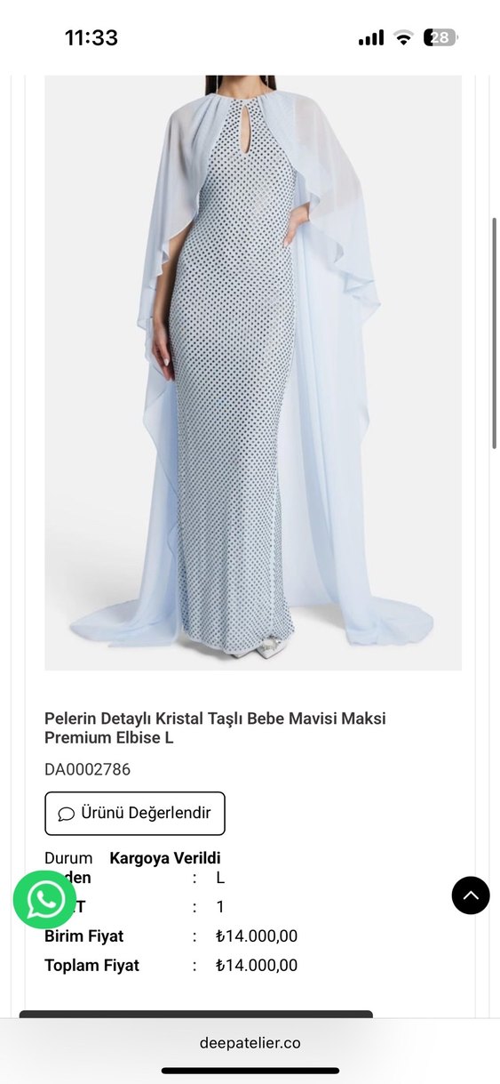 Kristal Taşlı Pelerin Detaylı Bebe Mavisi Maksi Elbise - Görsel 4