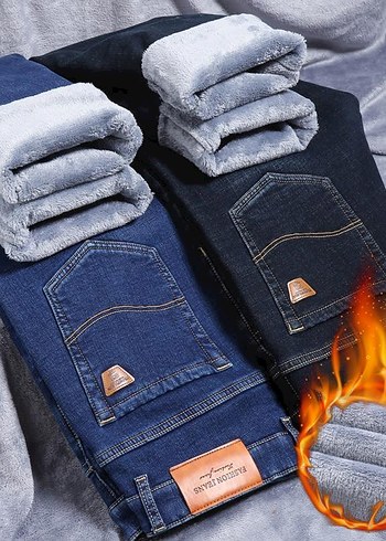 Erkekler İçin Kışlık Termal Kalın Kot Pantolon - Görsel 2