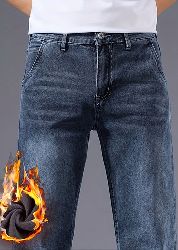 Erkekler İçin Kışlık Termal Kalın Kot Pantolon - Görsel 3