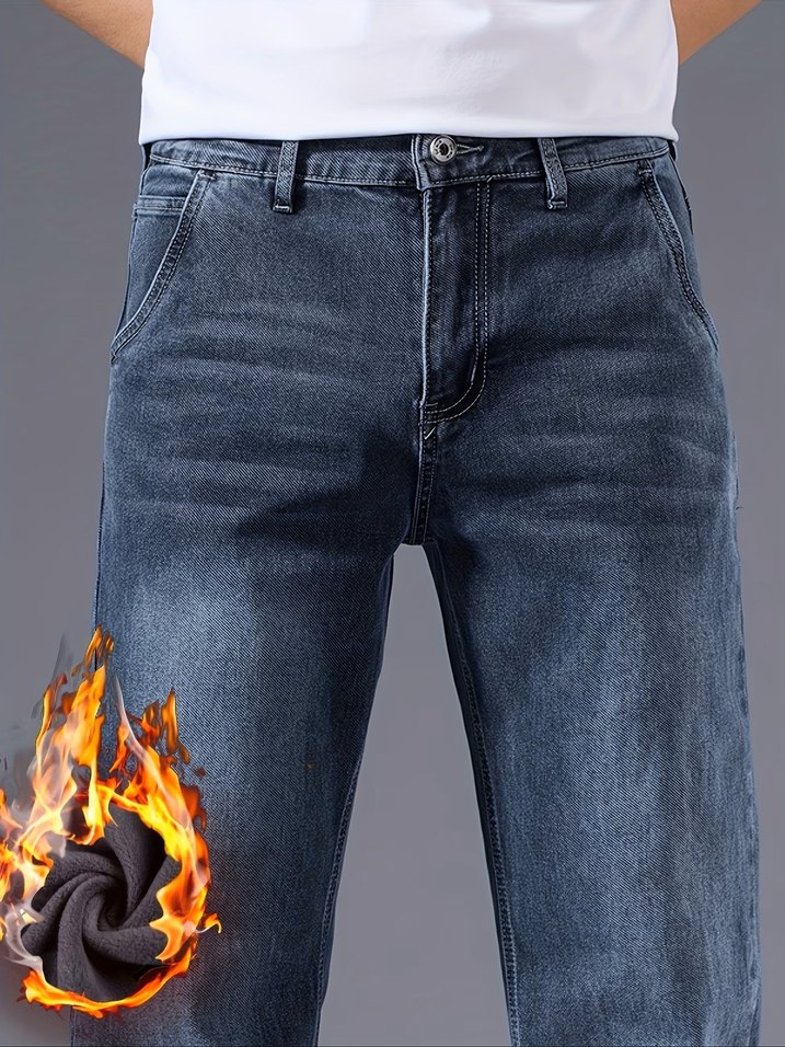 Erkekler İçin Kışlık Termal Kalın Kot Pantolon - Görsel 3