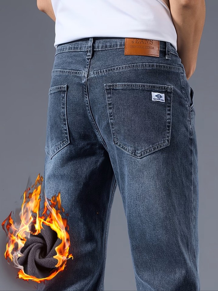 Erkekler İçin Kışlık Termal Kalın Kot Pantolon - Görsel 4