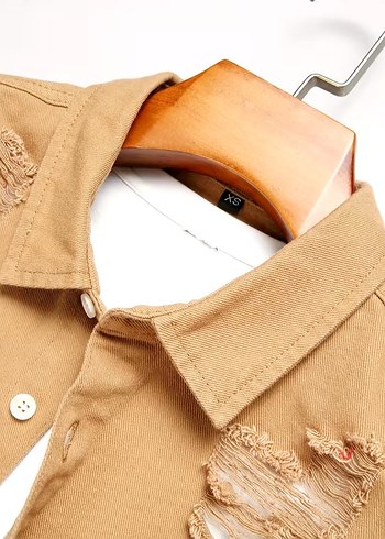 Erkek Yırtık Detaylı Uzun Kollu Kot Gömlek (Yurtdışı Ürün) - Görsel 2