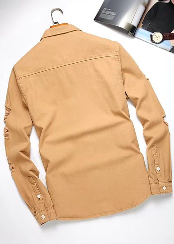 Erkek Yırtık Detaylı Uzun Kollu Kot Gömlek (Yurtdışı Ürün) - Görsel 7