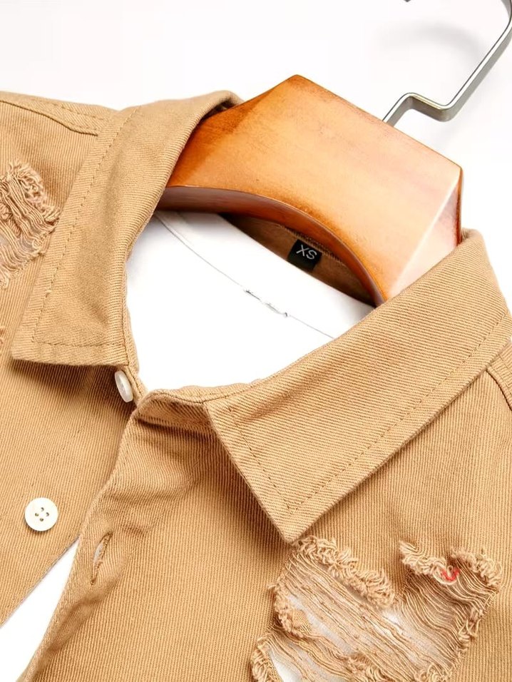 Erkek Yırtık Detaylı Uzun Kollu Kot Gömlek (Yurtdışı Ürün) - Görsel 2